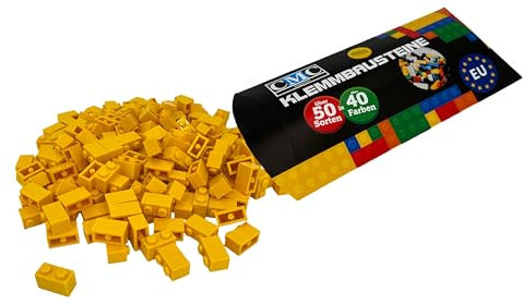 CMC imports 50 Klemmbausteine Bausteine 1x2 Noppen Kompatibel freie Auswahl 34 Farben (513 - Gelb)