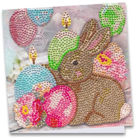 Ideen mit Herz Diamond-Painting-Grußkarte | Strass-Edition | 16 x 16 cm | 370 g/m² | inkl. Steine, Umschlag & Werkzeug (Kaninchen mit Kerze)