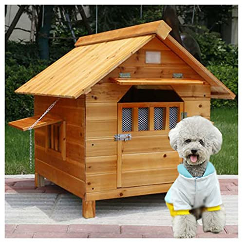 Hundehütten für draußen Holz wetterfest, Hundehütte im Freien Hundehütten Hundekiste Villa wasserdicht, für kleine, mittelgroße, große, 45 × 56 × 48 cm (77 × 88 × 81 cm)