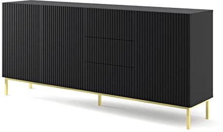 BIM Furniture Kommode Ravenna B 3D3S 200 cm gefräst MDF, Sideboard Highboard Schrank, 3 Türen, 3 Schubladen (Schwarz Matt)