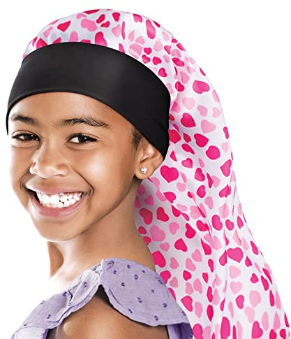 Red by Kiss Kids Satin Braid Bonnet, Comfy Wide Band for long hair, long braids, Multi Color, One size