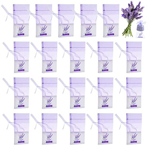 Ylinwtech 20 Stück Lavendel Beutel Leer, Lavendelsäckchen Kordelzugbeutel, Leere Säckchen, Organzabeutel, Duftsäckchen Blumendruck für Lavendel Gewürze und Kräuter