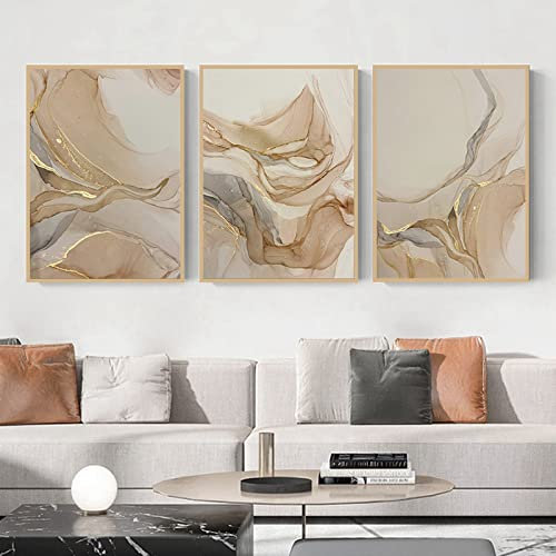 Vntage Leinwandbild Abstrakte Beige Gold Poster Bild auf Leinwand Abstrakt Fluid Art Gold Wandbild Poster Leinwandbild Bilder Minimalistischer Marmor-StiL Bilder Rahmenlos (50x70cm,Beige Gold)