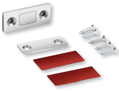 4er Set Extra Starke Premium Schubladenmagnete Inklusive Zugeschnittenen Doppelseitigen PfX Nano Tape Streifen und Schrauben -Zum Kleben oder Schrauben (4 Stück)