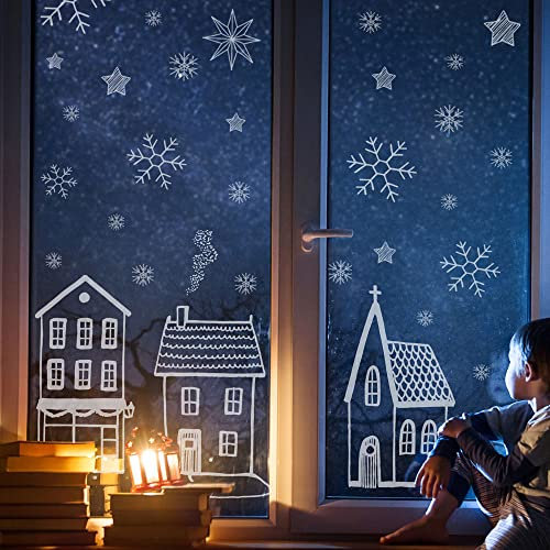 ilka parey wandtattoo-welt Vorlage Fensterbild Kreidefensterbild Chalky Markers Weihnachtsdeko Weihnachten Stadt Dorf Haus Häuser Schneeflocken Fensterdeko Fensterbilder ch26