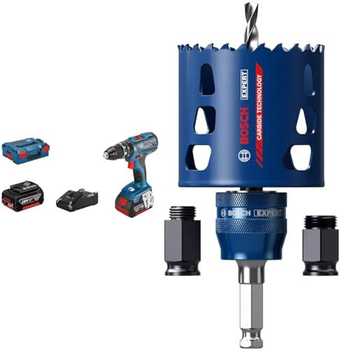Bosch Professional Akku Schlagbohrschrauber GSB 18V-28 + 1x Expert Tough Material Lochsäge Starter Set (für Holz mit Metall, Ø 68 mm, Zubehör Schlagbohrmaschine)