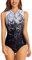 FEOYA Damen Einteiliger Badeanzug Ärmellos Einteiliger Rash Guard Zip Front Badeanzug Gedrucktes Schwimmkostüm Athletische Surfen Bademode Zip Up Neoprenanzug Baden Schwarz XL