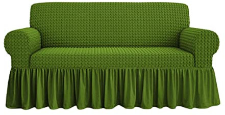 Copridivano Voila' Tessuto Bolle 2 3 4 Posti Elasticizzato Volant Salva Divano (Verde, 3 posti)