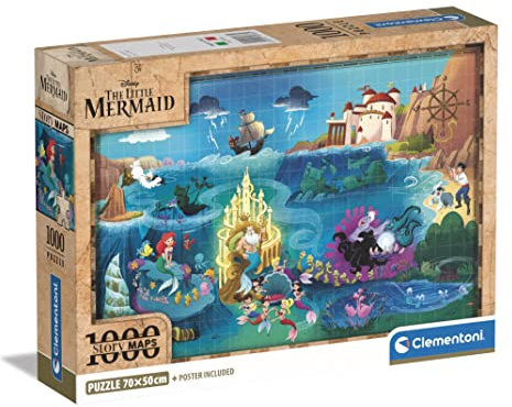 Clementoni - 39783 – Puzzle Disney Maps Little Mermaid – 1000 Teile – Puzzle für Erwachsene, Unterhaltung für Erwachsene – hergestellt in Italien