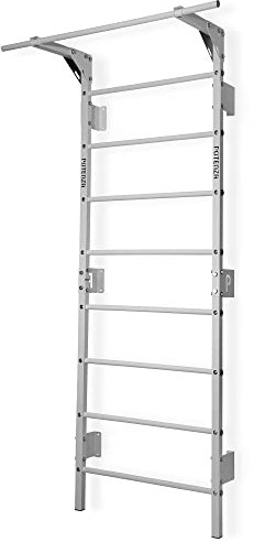 Potenza Sprossenwand mit Klimmzugstange Pull Up Bar Turngeräte Fitness Turnwand Klettergerüst bis 250kg Kletterwand Gym Sportgerät für Erwachsene Heim Turnhalle (Weiß - mit Klimmzugstange)
