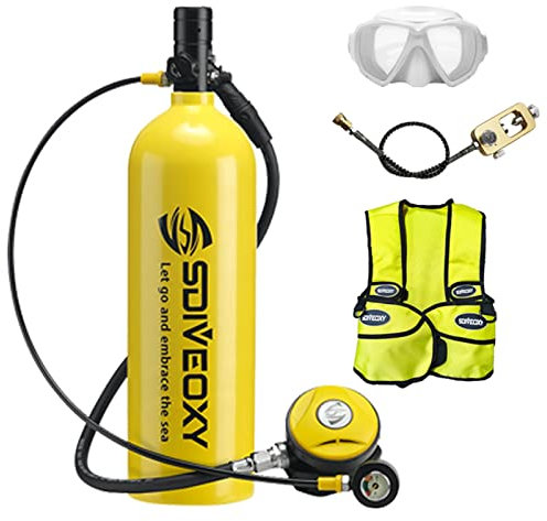 El equipo de tanque de buceo proporciona 40 minutos de respiración, tanque de oxígeno de buceo portátil de 2 l con mochila/gafas de buceo/adaptador, material resistente a la presión y la corrosión ( C