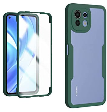 WBWONE Cover per Xiaomi Mi 11 Lite 4G / 5G / 5G NE con Protezione dello Schermo, 360 Gradi Silicone TPU Bumper e Trasparente PC Pannello Rugged Custodia Protettiva. Verde