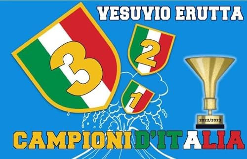 Bandiera Scudetto NAPOLI - vesuvio erutta, (100 x 150 cm)