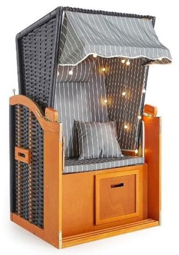 Casa Padrino Strandkorb Braun/Schwarz/Grau/Weiß 81 x 72 x H. 160 cm - Strandkorb mit Dach und LED Beleuchtung - Garten Möbel - Pool Möbel - Outdoor Möbel