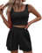 Geagodelia Damen Zweiteiler Sommer Hosenanzug Elegant Outfits Kleidung 2 Teiler Set Crop Tank Top + Shorts Y2k Aesthetic Clothes Workout Sport Anzug (A - Schwarz, M)