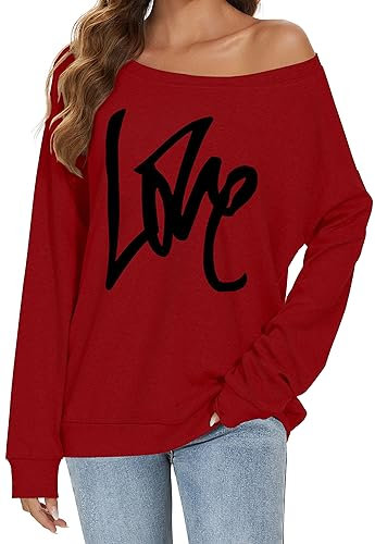 florynova Womens Off The Shoulder Sweatshirts Long Sleeve Tops Pullover Sweater Casual Loose Blouse Fall Fashion (A Wine Red, XL)