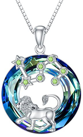 enjoylifecreative Damen Löwe Sternzeichen Kristall Halskette 925er Sterling Silber Leo Geburtsstein Horoskop Anhänger Kette Sternbild Astrologie Schmuck Geschenke für Frauen Mädchen