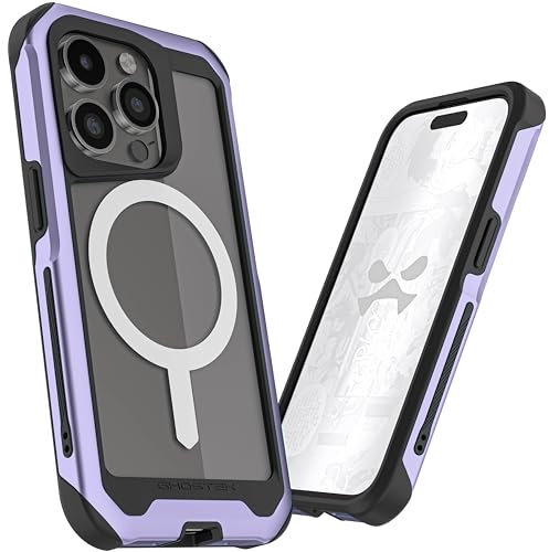 Ghostek Atomic Slim Schutzhülle für iPhone 15 Pro, kompatibel mit MagSafe-Zubehör, Aluminium-Metallrahmen, stoßdämpfende Handyhülle (6,1 Zoll, Lila)