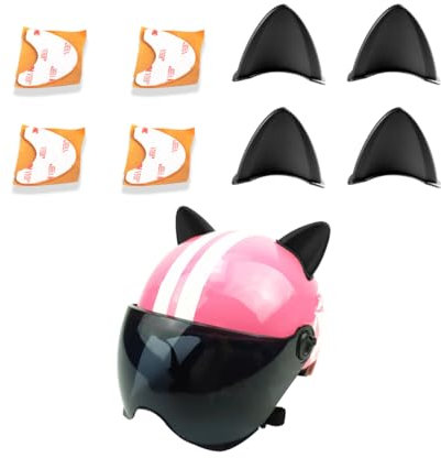 JNNJ 4 Pièces Oreilles Décoratives pour Casque De Moto, Casque De Moto avec Oreilles De Chat Mignons, Ornement Décoration d'oreilles Chat Casque pour Vélo, Ski, Moto, Accessoires Motos(Noir)