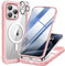 Miracase 360 Grad für iPhone 15 Pro Max Hülle Magnetisch mit Eingebaut Glas Schutzfolie und Kameraschutz, Stoßfest Komplettschutz Handyhülle für iPhone 15 Pro Max Schutzhüllen 6,7 Zoll, Rosa