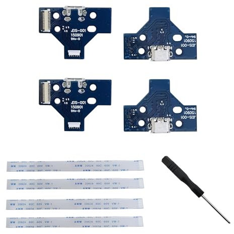 4 PCS Interface Board JDS-001 and 14 Pin Ribbon Cable Compatible with PS4 Pro/PS4 Slim Wireless Controller Replacement Charging Port