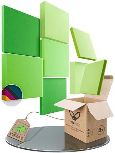 FENNEXT® Schallabsorber Akustikpaneele [8 Stk.] für spürbar reduzierte Geräusche I Modernes Akustikbild aus Quadrat Akustikplatten I Unbedenkliche Wand Paneele hergestellt in der EU I 3D Panels