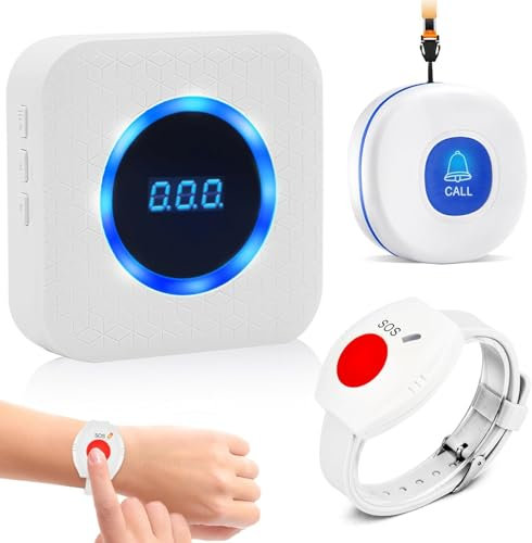 DAYTECH Notrufknopf für Senioren Hausnotruf Senioren Notfallknopf mit 55 Klingeltöne 5 einstellbare Lautstärkestufen, Notruf Armband für ältere/Patienten/Behinderung