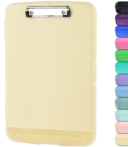 ZCZN Klemmbrett a4 mit Deckel, Schreibbrett mit Aufbewahrung, Kunststoff-Schreibbrett für Schule, Industrie und Büro, Gelb