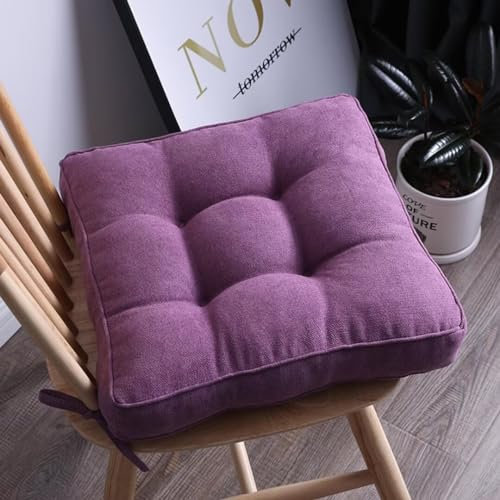 2er Set Stuhlkissen mit Bändern, Sitzkissen Boden für Indoor und Outdoor, Waschbare Stuhlauflage für Bank und Stuhl, Bodenkissen für Zuhause Büro Küche Esszimmer,Violett,Quadrat, 40x40cm