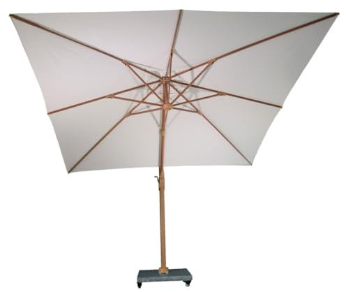 Gecko Jardin Parasol déporté Aluminium Finition Bois Toile écrue 3x3 m Poseidon