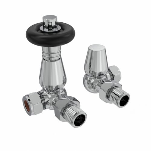 NRG Traditional Corner Central Heating Radiator Valve 15mm Thermostatic Lockshield Valves Chrome