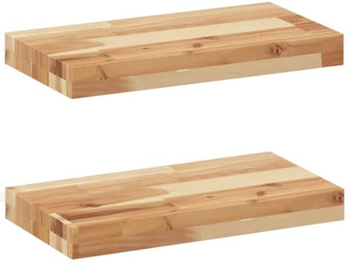 vidaXL Schweberegal 2 STK., Regalbrett für DIY, Wandregal für Wohnzimmer Küche Schlafzimmer Bad, Regalboden Regal, Massivholz Akazie Ölbehandelt