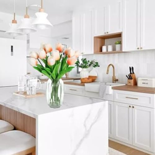 DAZZLEEX Realistische Champagner-Tulpen Blumen, Set mit 10 künstlichen Blumen für Heimdekoration