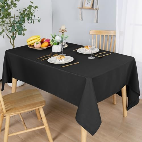 Hiasan Jacquard Tischdecke Outdoor wetterfest - Abwaschbar Tischwäsche Abwischbare Wasserdicht Tischdecke Outdoor Tischtuch für Esszimmer Garten Party Hochzeiten oder Haushalt, 140x200cm Schwarz