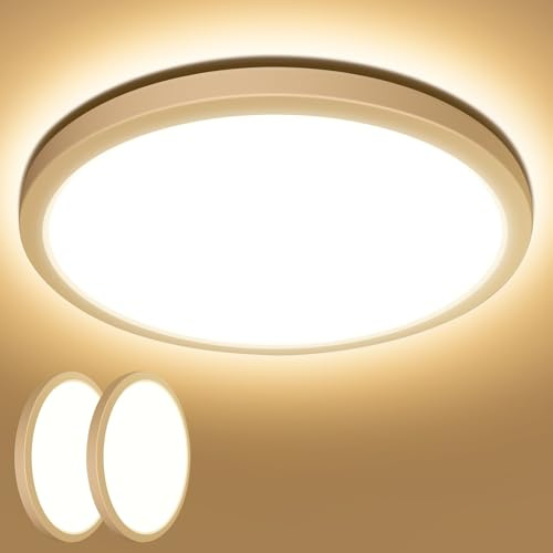Lepro Plafon LED Techo 18W Blanco Cálido 3000K 1800 LM 2 PCS | CR1 80+, IP44 Impermeable, Ultrafino 2,6cm, Redonda, Moderna Luz Empotrada para Baño, Cocina, Dormitorio, Pasillo, Ø22cm