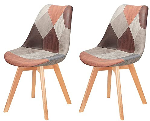 GroBKau Chaises Salle a Manger Lot de 2, Chaise de Scandinave, Chaise Cuisine Patchwork, Pieds en Bois de Hêtre, Salles et Cuisines Modernes - Rose