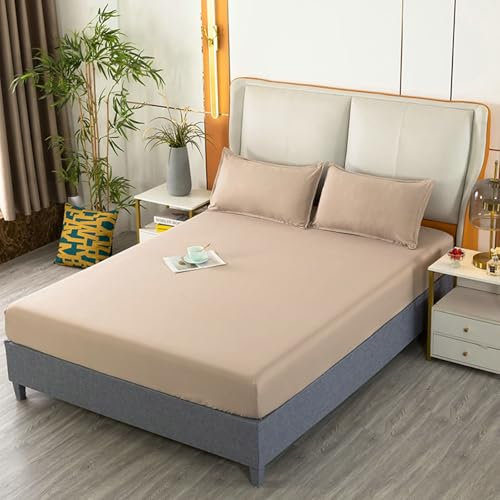 KnSam Hell Kaffee Bettlaken 200x220cm Weich, Bettlaken Organizer Einfarbig Textilien Klassische, Polyester Baumwolle Bett Laken Bezug Unterbett als Schutz für Boxspringbett & Topper