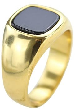Musihy Herren Ringe Edelstahl, Herren Chirurgenstahl 12MM Siegelring mit quadratischem Stein, Gold, Größe 70 (22.3)