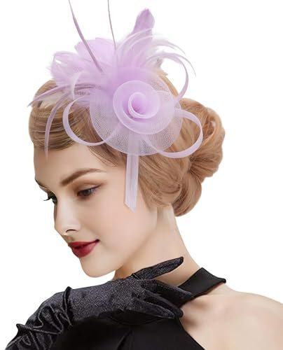 DRESHOW Mesh Flower Feather Fascinators with Clip and Head Band Cocktail Tea Party Headwear for Girls & Women