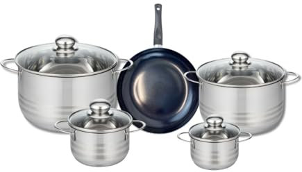 ELO 9712050 Batterie de cuisine 5 pièces, Ensemble de 1 Poêle de cuisson 20 cm et 4 faitouts 12, 14, 20 et 24 cm Elo Prima Brillant, inox, induction