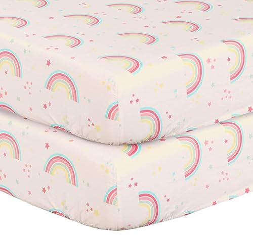 DTEX HOMES 4 x Cot Bed Fitted Sheets 100% Cotton 200 Thread Count Luxury Cot Sheets, Cot Bed 60 x 120 cm - Rainbow