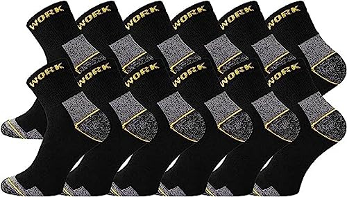 TippTexx 24 12 Paar robuste, atmungsaktive und haltbare Crew Arbeits-Socken mit 7 Monaten Anti-Loch-Garantie