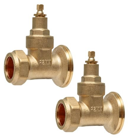 Trident 22mm Central Heating Pump Valves (2 Pack) Brass, Gate Valve Type, with Washers.