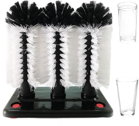 Water Bottle Cleaning Brush with Suction Base, 3 Head Bristle Glass Cup Washer, Removable Plastic Cup Washer for Sink, Kitchen, Bar Glass for Sink
