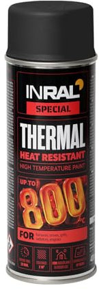 INRAL Hitzebeständiger Lack Schwarz –Auspufflack Schwarz Matt für Metalloberflächen - Langlebige, Hitzebeständige Farbe – 2 x 400 ml Schnell Trocknender Ofenlack Matt für Heimwerker
