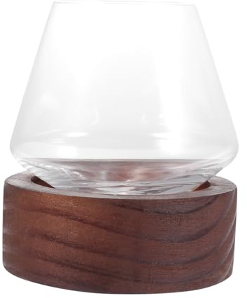 MOKKHNB Bicchiere Whisky Tumbler Rotante Con Base in Legno Trasparente Vetro Resistente e Design Stabile Per Degustazione Di Whisky Vino e Bevande