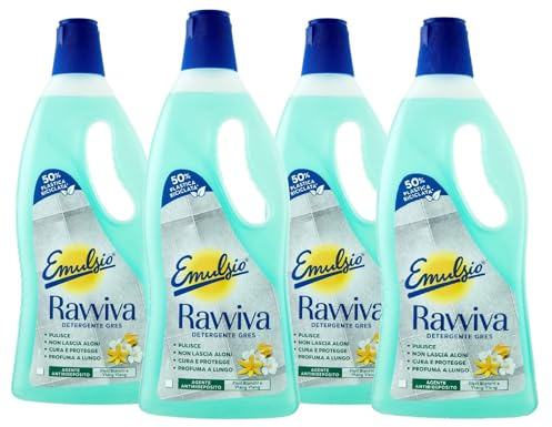 Emulsio Ravviva Pavimenti Gres, 4 x 750 ml | Detergente per Gres Porcellanato, Profumo di Fiori Bianchi, Ylang-Ylang