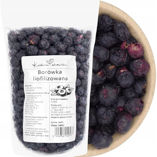 Mirtilli liofilizzati interi 100g | frutta croccante senza zuccheri aggiunti, snack naturale per yogurt, porridge, dessert e colazione, KUCHNIA ZDROWIA