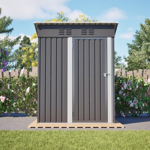 Casetta da giardino in metallo, tetto piano, 152 x 84 x 182 cm, capanno per attrezzi con porta chiudibile, 1,27 m², resistente alle intemperie e sicura, per giardino, terrazza ed esterni