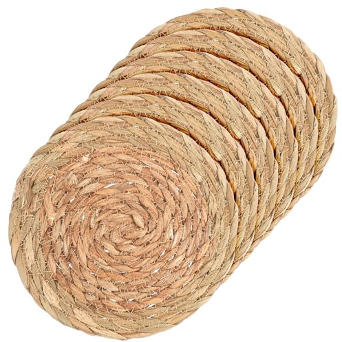Larrel 6 Stück Tischset Rund Geflochten, Jute Boho Untersetzer Rustikal Vintage rutschfest und hitzebeständig Gewebte Platzsets Geflochtene Stroh Tischsets für Esstische, Küche, Hochzeit, Party